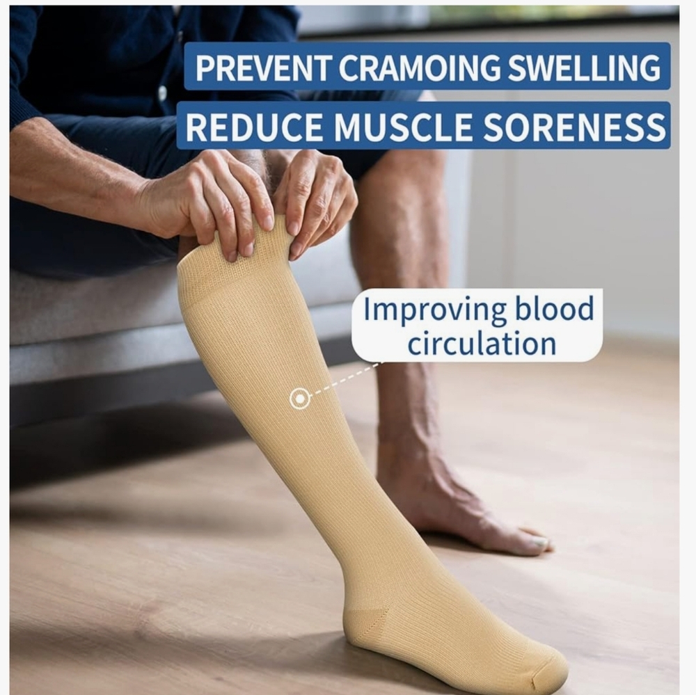 Unisex Graduated Compression Socks XL - Nude Tan Knee High Support